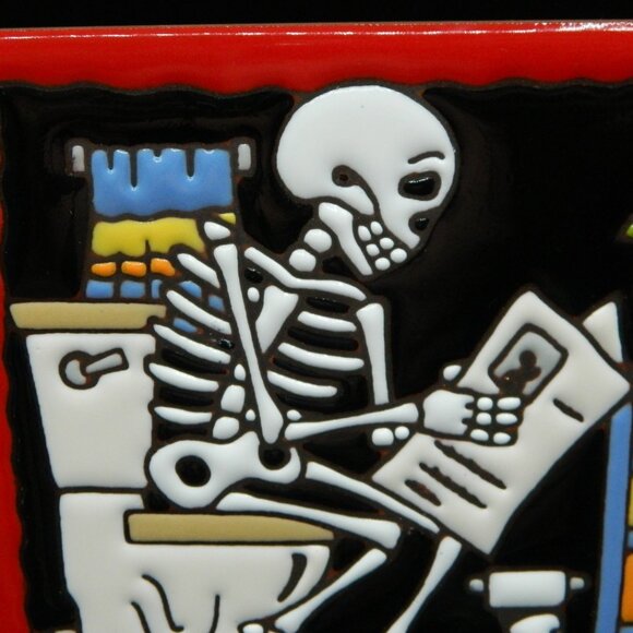 Earthtones Ceramic Tile Skeleton Toilet Wall Hanging Trivet - Picture 2 of 4